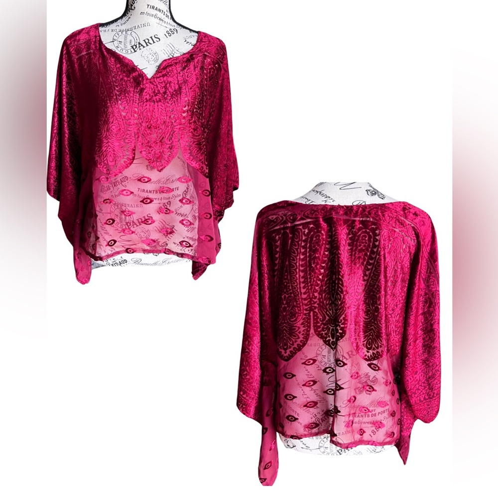 Kashi burnout velvet burgundy red made in India top one size fits all